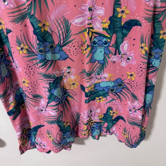 Disney Stitch men’s Coral Pink Tropical floral Print Men's button down Shirt L - Picture 8 of 9